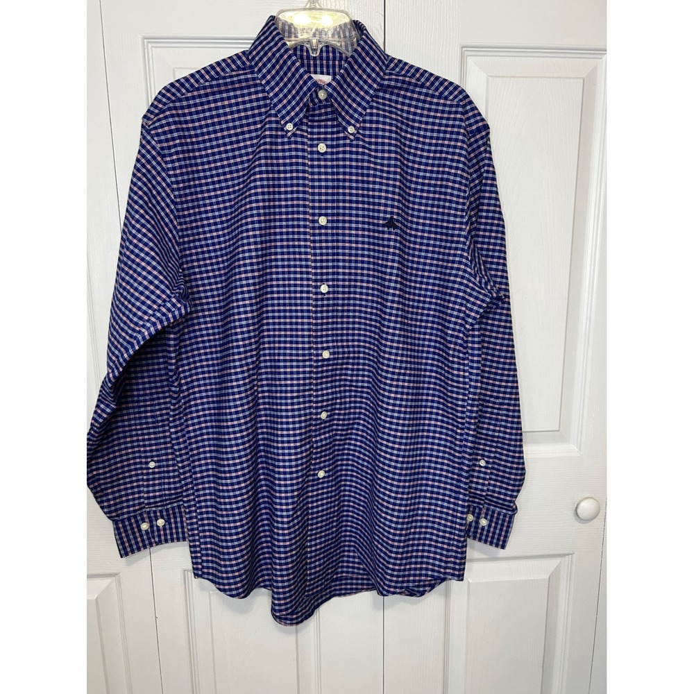 Brooks Brothers Madison Fit Shirt Mens Medium Blue Red Check Non-Iron Stretch